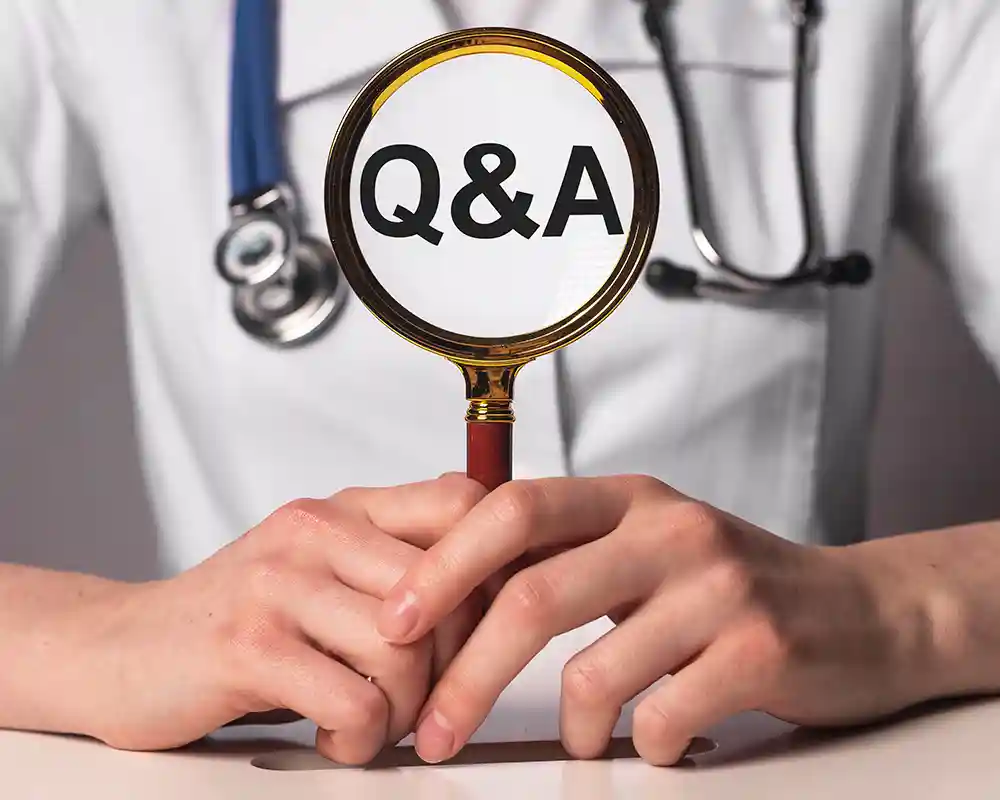 Q&S Concept – Doctor Consultation Graphic Doctor holding a clipboard illustrating quality and safety in regenerative medicine